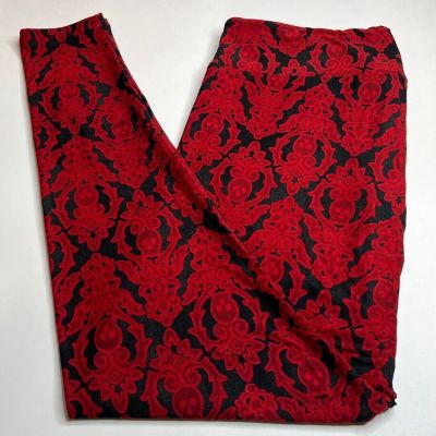 NEW LuLaRoe TC2 Leggings RED BLACK Face Bones Scroll SKULL HALLOWEEN Gothic Goth