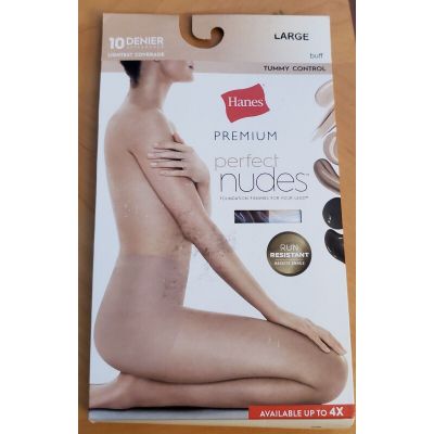 Hanes Premium Women's Perfect Nudes Control Top Silky Sheer Pantyhose Large