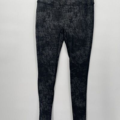 M. Rena Womens Ankle Leggings High Waisted Marble Black Silver Sz Small