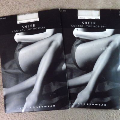 2 prs - The Limited Legwear sheer control top hosiery / Sz MEDIUM / PEARL