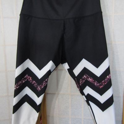 Mint and Lilac Black/White Chevron Capri Yoga Leggings Workout Womans Pant S