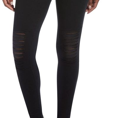 Hue Women's Slashed Knee with Fishnet Cotton Leggings,Black, M