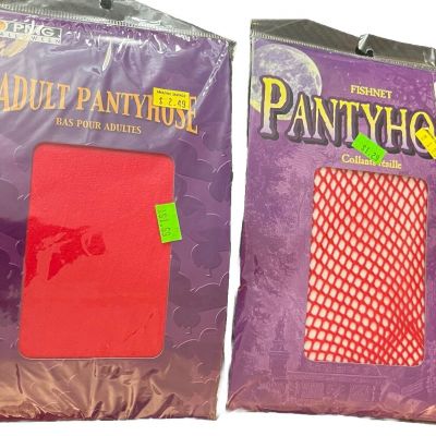 2 Red (Reg & Fishnet) Pantyhose Packs One Size Fits Most Adult Halloween Costume