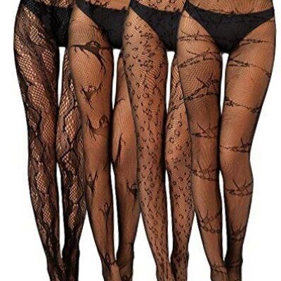 4 Pcs Halloween Fishnet Tights Black Patterned Tights Spider Web Leopard