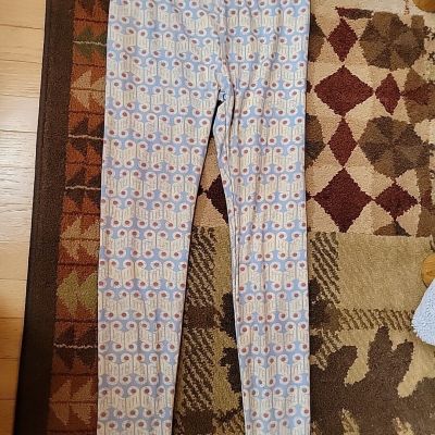 LuLaRoe Women's leggings OS One Size Blue Red Tan Ankle Stretch