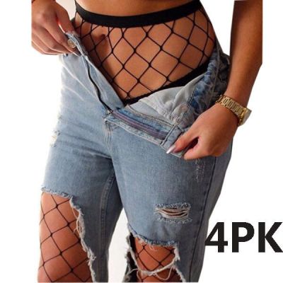 4PK Women Sexy Fishnet Stockings Tights Hollow Out Mesh Pantyhose Slim Hosiery