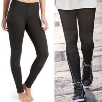 Athleta Black Ponte Trailsetter Motion Ankle Zipper Moto Leggings Pants Size 4