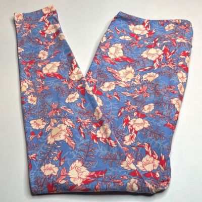 NEW LuLaRoe TC Leggings BLUE CREAM HOT PINK Flower AUTUMN Leaf FALL Colorful