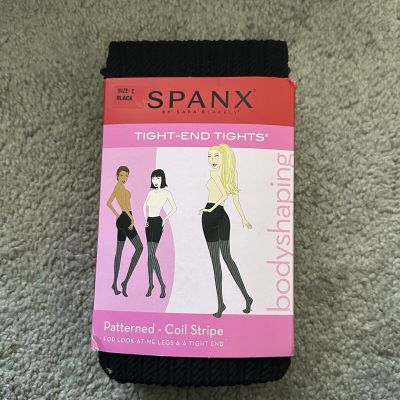 SPANX Bodyshaping Tight-End Tights Patterned Coil Stripe Size C Black New