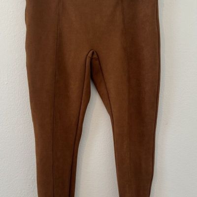 SPANX Women's Brown Lined Pull On Faux Suede Ankle High Rise Leggings Size 1X