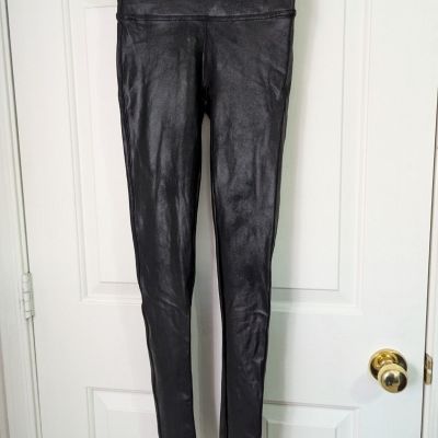 SPANX Leggings Faux Leather Shiny Metallic Black Women's Small High Rise