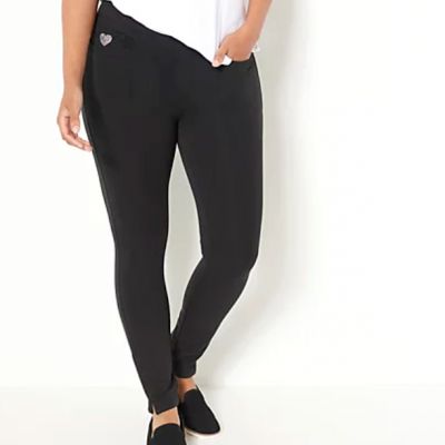 Quacker Factory DreamJeannes Short Back Pocket Jeggings- BLACK, SHORT SMALL