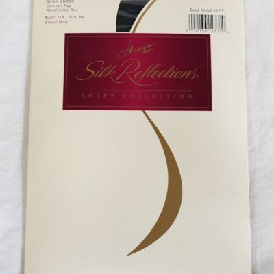Hanes Silk Reflections Pantyhose AB Classic Navy Control Top Reinforced Toe NOS