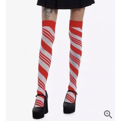 Candy Cane Thigh High Stockings Christmas Woman’s Hosiery Red & White Socks