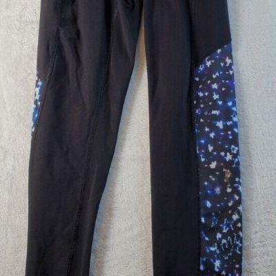 Spanx Leggings Womens Small Black Blue Purple Stars Panels Pull On Elastic Waist