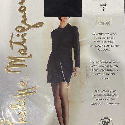 PHILIPPE MATIGNON DORELLA MAT 40 DEN SHEER LIGHT COMPRESSION BLACK TIGHTS SIZE-2