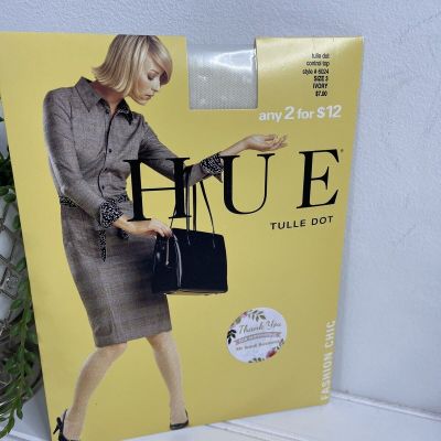 HUE Pantyhose Size 3, Ivory Control top Tull Dot  NEW #6024