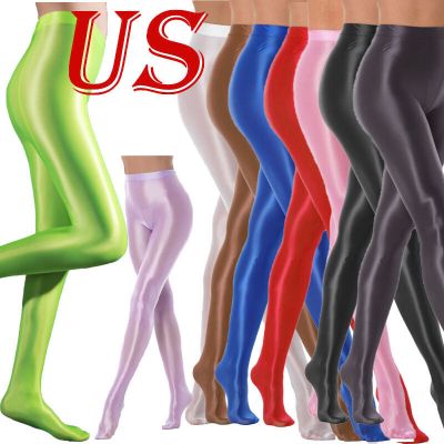 US Women Glossy Leggings Shiny Stretch Pants Ballet Dance Yoga Workout Trousers