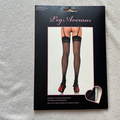 Leg Avenue Spandex Contrast Cuban Heel Stockings with Backseam, black, size XS-M