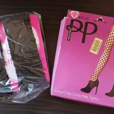 Sexy Pretty Polly One Size Black Large Criss Cross Net Tights New Holiday