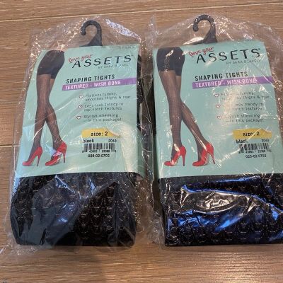 Spanx Assets Black Textured Wishbone Shaping Tights #2049 - Size 2 (Lot of 2)