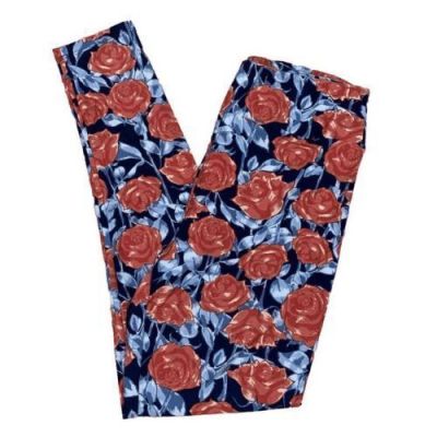 LuLaRoe Womens Leggings OS One Size Red Blue Roses Floral July 4th Americana NEW