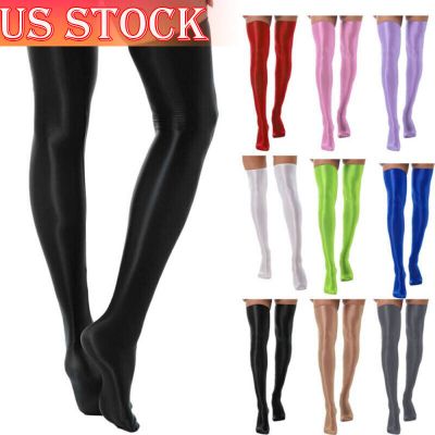 US Women's Glossy Sheer High Stockings Thigh High Nylon Socks Accessory Costume