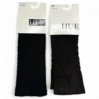 HUE 2 Pairs Textured Knee Highs Womens One Size Fits Most ~ Black | Brown ~ NWT