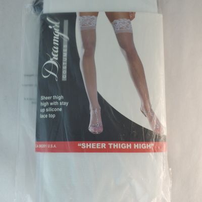 Dreamgirl Lace Stay-Up Sheer Thigh High White Bow Stockings Lingerie One Size