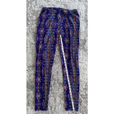 Womens Leggings Blue Yellow Aztec Stretch Elastic Waist Pull On One Size