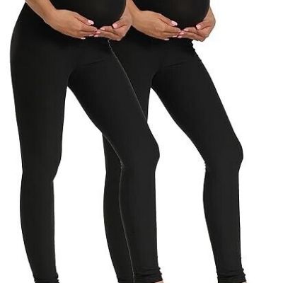 2pk -Size L - Womens Maternity Leggings Over Belly Pregnancy Active Workout Yoga