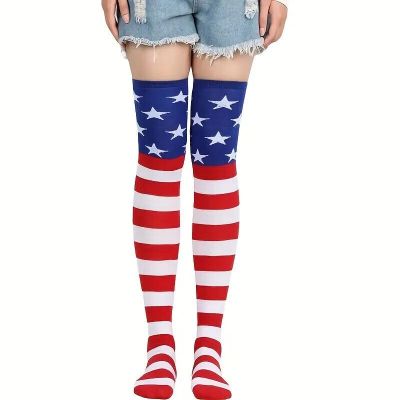 1 Pair of American USA Flag Thigh High Socks Stockings