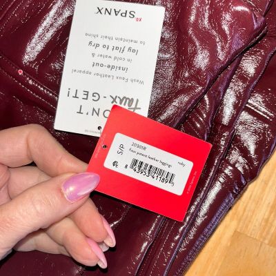 NWT New SPANX Faux Patent Leather Liquid Gloss LEGGINGS-20301R-Ruby-Size Small