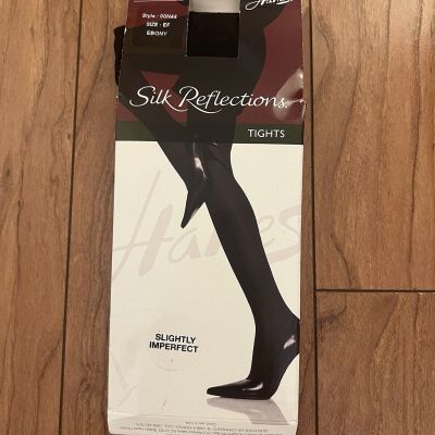 NEW Hanes Silk Reflections Control Top Silky Opaque Tights Ebony Large Extra