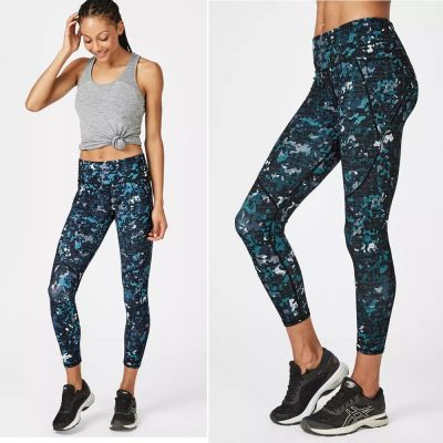 Sweaty Betty LEGGINGS Size S  7/8 Workout Gym Power Green Deep Lake Camo NEW