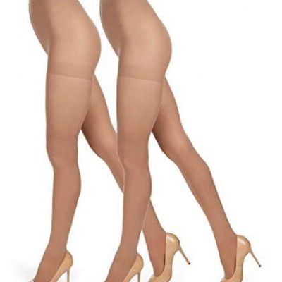 2 Pairs Women's Perfectly Opaque Control Top Microfiber Tights 1X-3X Honey