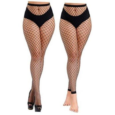 Dorilin Women Plus Size Fishnet Tights High Waist Fishnet Black-medium Grid