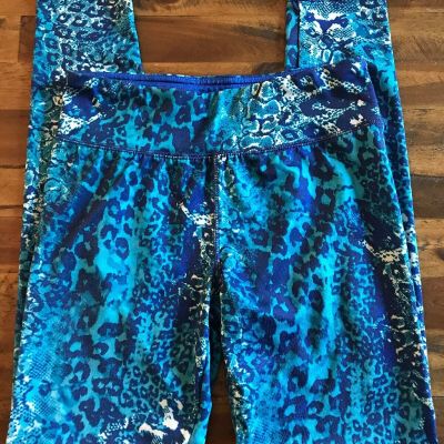 High Energy size M Fitness  leggings Blue Snake Skin Design NWOT