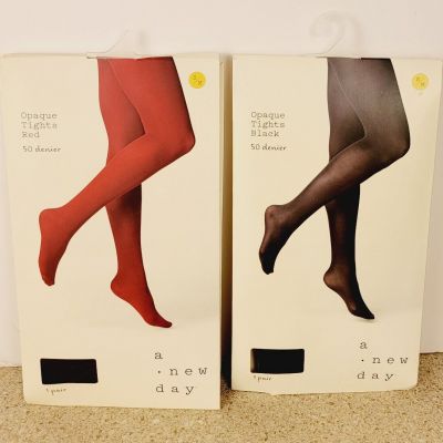 A New Day S/M Opaque Tights 50 Denier 1 Red 1 Black - 2 Pair Total