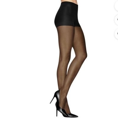 L'eggs Silken Mist Silky Sheer Leg Control Top Q Jet black Toe Tights, 2 Pair