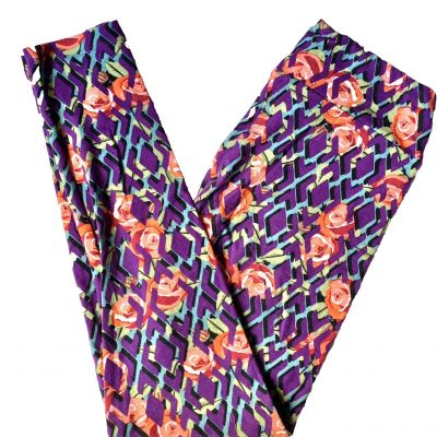 LuLaRoe Leggings OS Roses Rose Vine Purple Multicolor Soft Colorful Festive