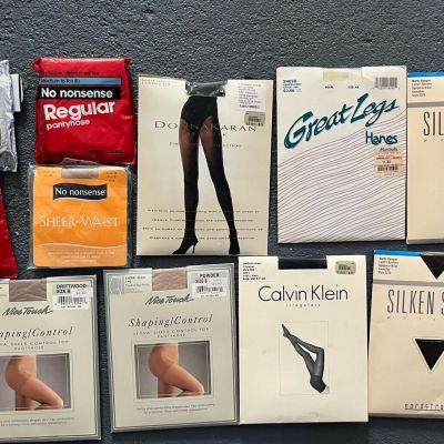 13 Pairs New And Vintage Pantyhose Donna Karan No Nonsense Calvin Klein More