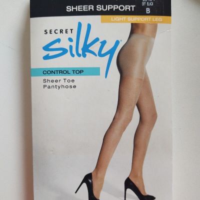 Gildan Secret Silky Control Top Light Support Leg Pantyhose Off Black Size B New