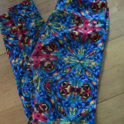 LULAROE BRIGHT MULTICOLOR GEO STRETCH LEGGINGS ELASTIC WAIST ANKLE LENGTH OS