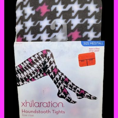 XHILARATION HOUNDSTOOTH TIGHTS Pink Black White LOW RISE Med/Tall RARE PATTERN