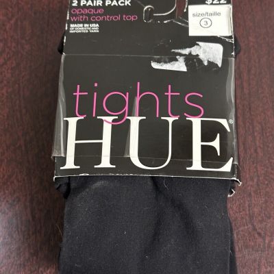 Hue tights Ultimate opaque control top 2 pairs ~Size 3~ Black 90 Denier USA made