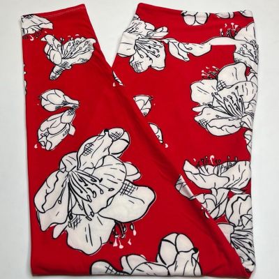 NEW LuLaRoe TC2 Leggings RED WHITE Floral LOVE YA BEAUTIFUL Doodle Sketch Draw