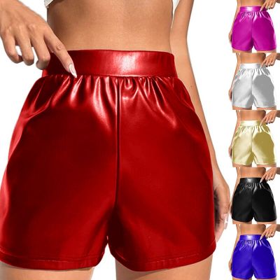 Ladies Leather Shorts Multi Colored High Waisted Stretch Casual Shorts