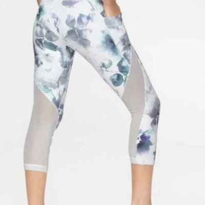 Athleta Leggings White Floral Mudra Capri Mesh High Rise Workout sz XS