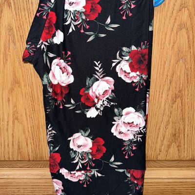 TC2 LuLaRoe Tall & Curvy 2 Leggings Roses  on Black NWT